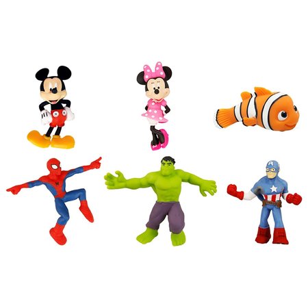 DISNEY AND MARVEL Stretchable Characters Rubber Assorted 6 pc 6900